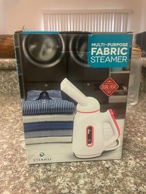 Multi-Purpose Fabric Steamer in White with Pink Accents